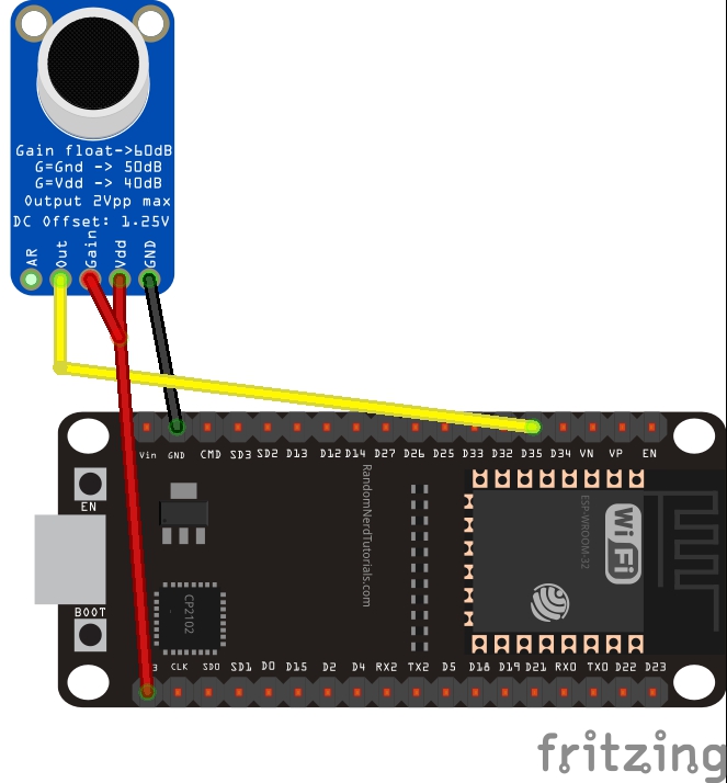 ESP32 + MAX9814 breadboard wiring